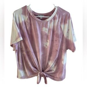 She + Sky Purple White Short Sleeve Tie Dye Front Knot Sz L